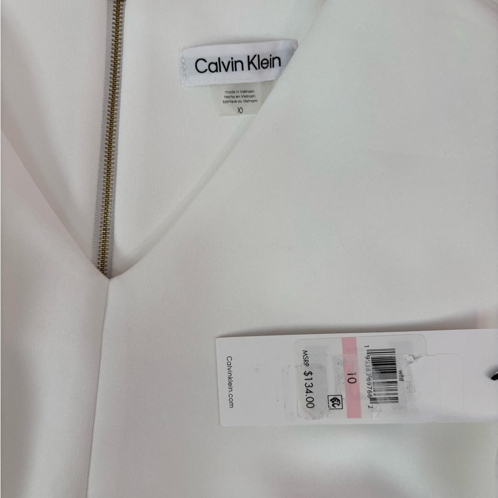 NWT Calvin Klein Sleeveless A-Line Midi Dress Sz 10 | Calvin Klein White Dress- - Picture 3 of 7